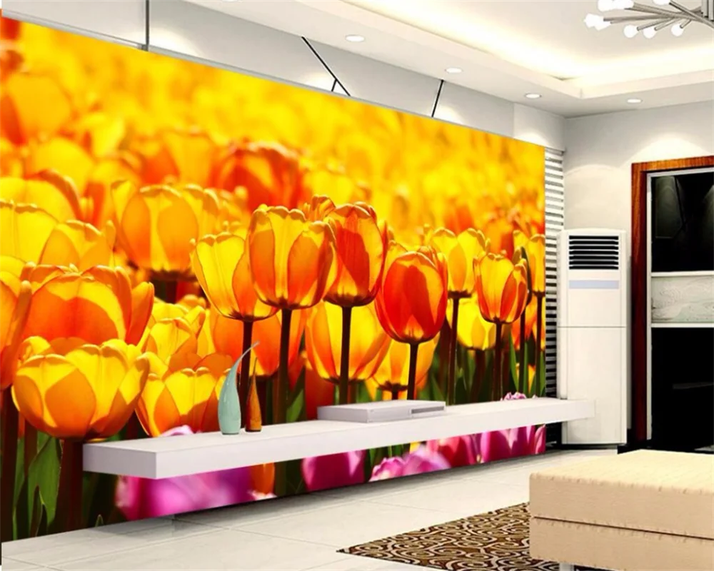 

Papel De Pared Custom Photo Wallpaper HD Tulip Flower Sea Background Wall Decorative Painting Wallpaper For Living Room Mural