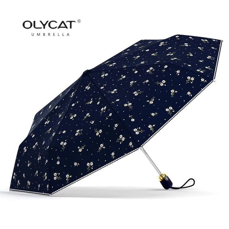 Automatic Sun Umbrella Woman,Flowers Style, Rain Folding Umbrella Girls, Olycat Parasol UV Blocking, Windproof