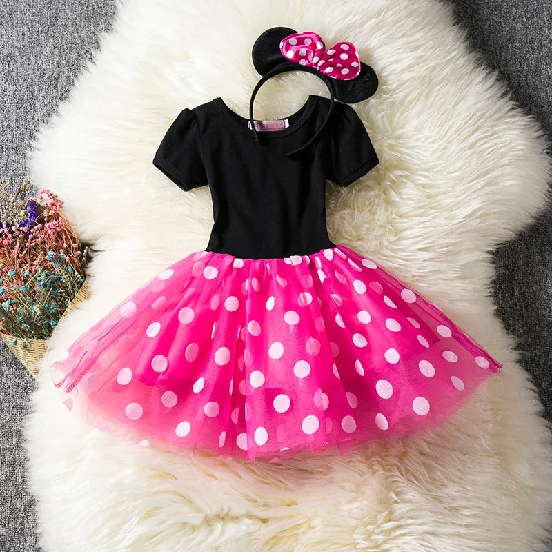 Cute Girls Dress  for Cartoon Mouse Kids Short Sleeve Polka Dot Clothes 1-6Y Girls Princess Dress Birthday Party Baby Clothes