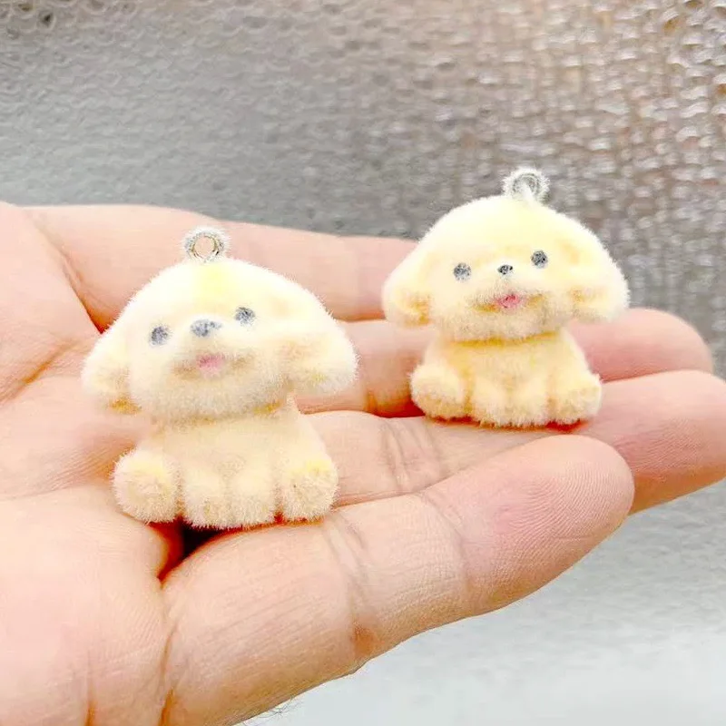 10pcs Flocked Dog Cartoon 3D Animal Little Koji Teddy Golden Hair Car Keychain Bag Decoration DIY view 2