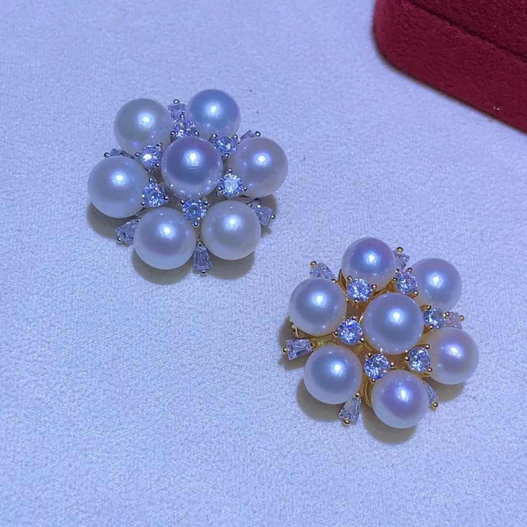 925 Sterling Silver Brooch Pendant Mount Base Mountings Findings Parts Fittings Accessories for 7-9mm Pearls Beads