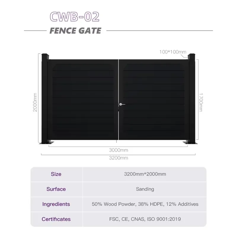 Outdoor Wood Plastic Composite Fence Panel Board Garden Gate Door for Privacy Fence