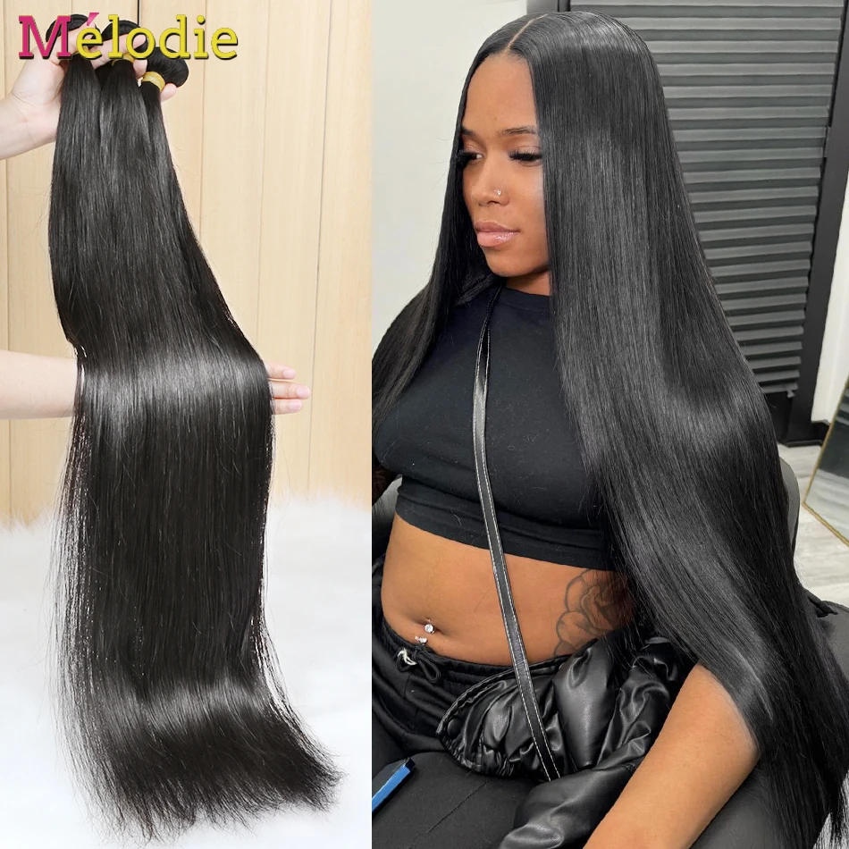 Melodie Straight Human Hair Bundles 3 4 Bundles with 100% Brazilian Raw Hair Natural Black Hair Bundles For Women