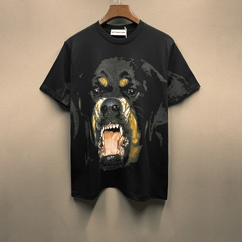 LMSTORE Trendy Dog Head Large Dog Short Sleeve Cotton T-Shirt Loose Fit Summer Casual Fashionable Print round Neck Top