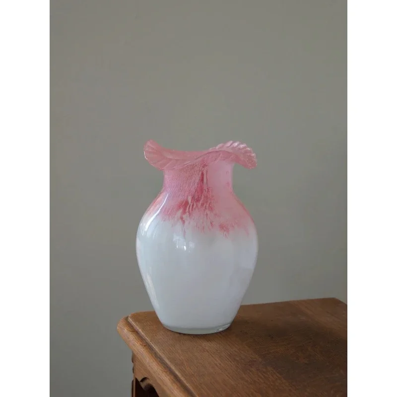 Pink texture gradual change retro French Fenton high art handmade glazed glass vase flower arrangement ornament