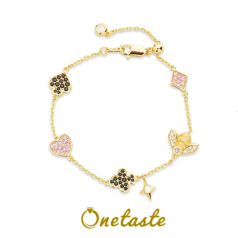 925-argent-plaque-or-zircon-cubique-abeille-poker-bracelets-porte-bonheur-femmes-unique-a-la-mode-18-cm-reglable-pile-lien-chaine-bracelet