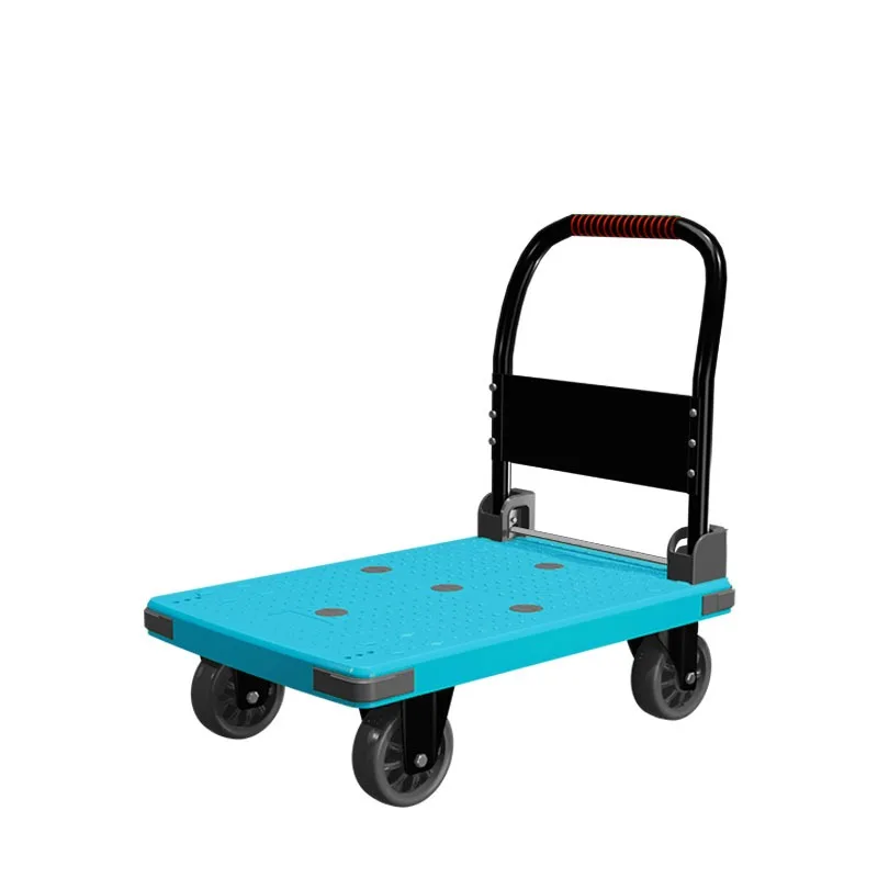 

Plastic folding light four-wheel trolley for transporting goods, OEM portable tool cart for delivery and shopping