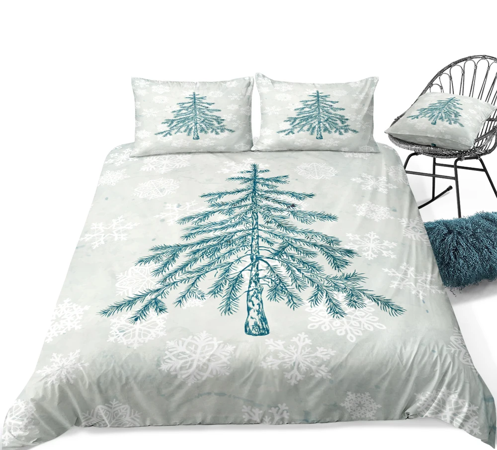 Christmas Tree Bedding Set One Tree Printed Bed Set Green Botanical Comforter Cover Set With Pillowcase