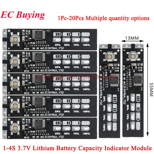 1-20 szt. Moduł wskaźnika poziomu napięcia baterii litowej 3,7V 1-4S, tester mocy pojazdów elektrycznych 1S/2S/3S/4S, akumulator litowo-jonowy