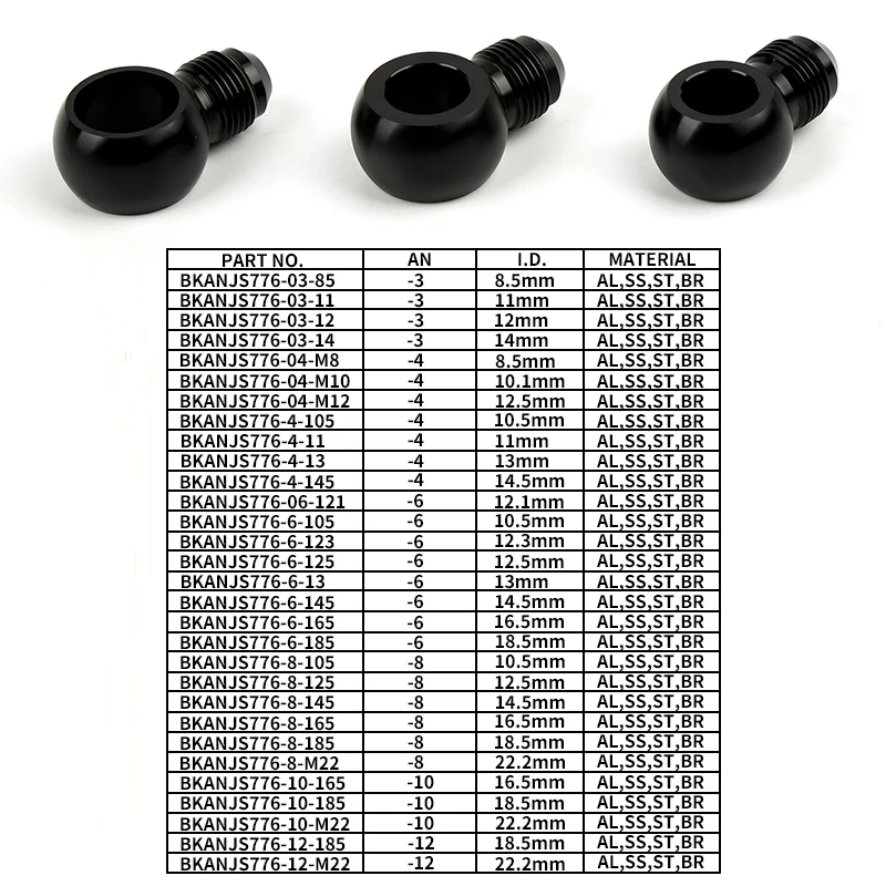 Aluminum Alloy Banjo Adaptor Bolt Fitting Male AN8 AN10 Ball Adapter M18 M221.5 360° Rotating Swivel Fitting For Oil Hose