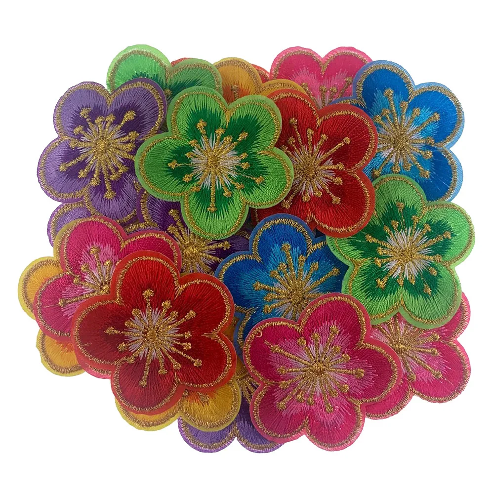 5Pcs Peony Flower Patch Embroidered Iron On Patches For Clothing Badge Sticker Apparel Accessories 5.0cm