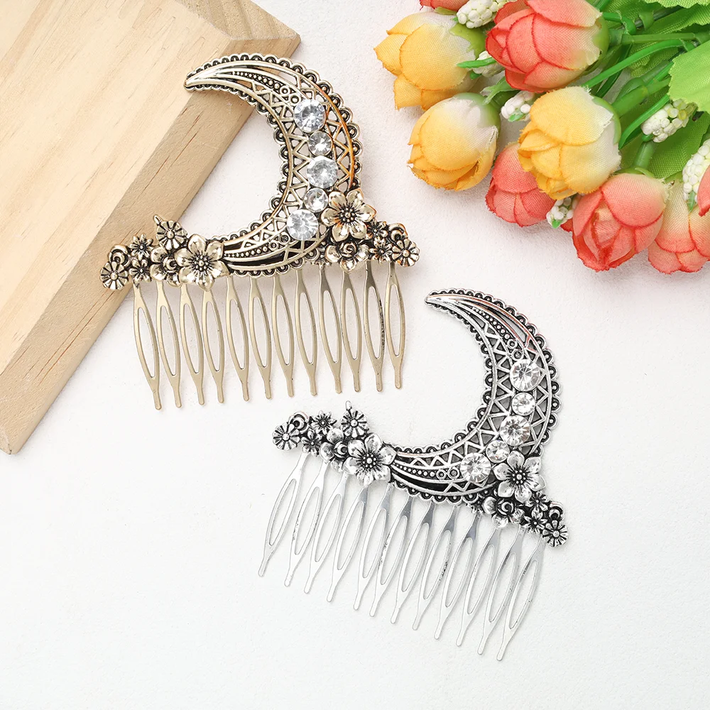 Vintage Crescent Moon Hair Comb Antique Metal Side Hairpin Gothic Witch Celestial Hair Accessories for Women Wedding Party Hairs