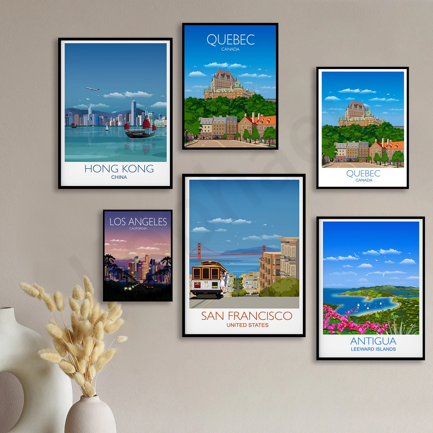 Vancouver Los Angeles San Francisco Antigua Menorca Quebec Phuket Hong Kong London Sydney . City Travel Scenery Poster