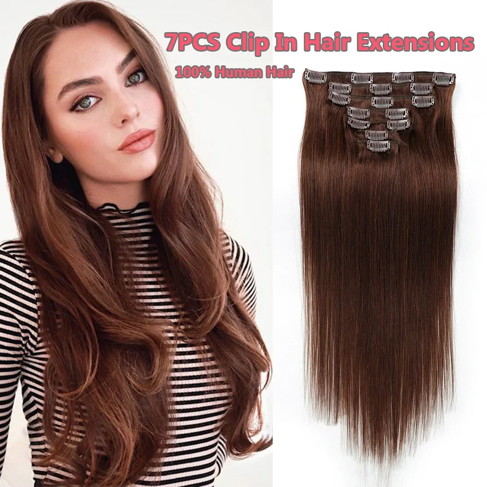 

Clip In Hair Extensions Real Human Hair 100% Remy Human Hair 7PCS Clip In Hair Extensions Soft Silky Straight For Fashion Women