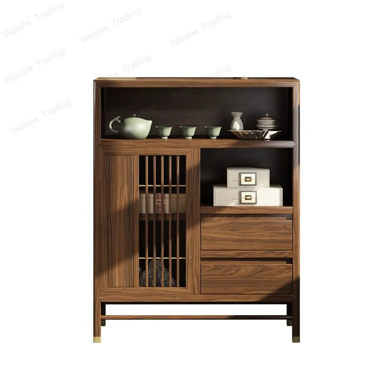 New Chinese style, ebony wood Duobao Pavilion shelf, solid wood display cabinet, low cabinet, tea room side cabinet, tea cabinet