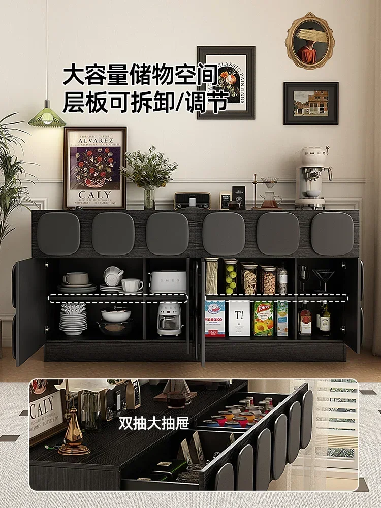 

Black French Retro Dining Side Cabinet – Antique Storage Cabinet for Living Room with Coffee Machine Station