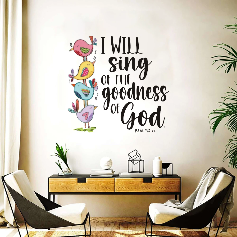 Christian Bible Verse Psalms 89：1 Wall Sticker  Goodness of God Songbird Design Religion Wall Decal Bedroom Home Decor