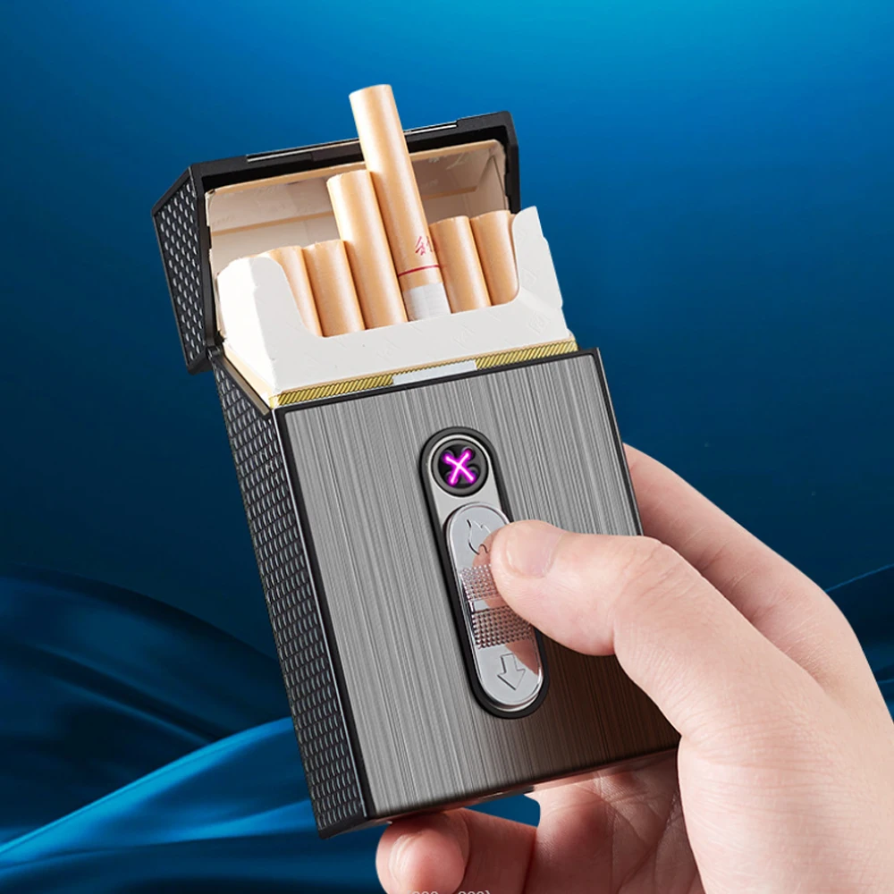 

New USB Charge Cigarette Case Lighters Integrated Electric Arc Windproof Lighter Cigarette Box Men Gift