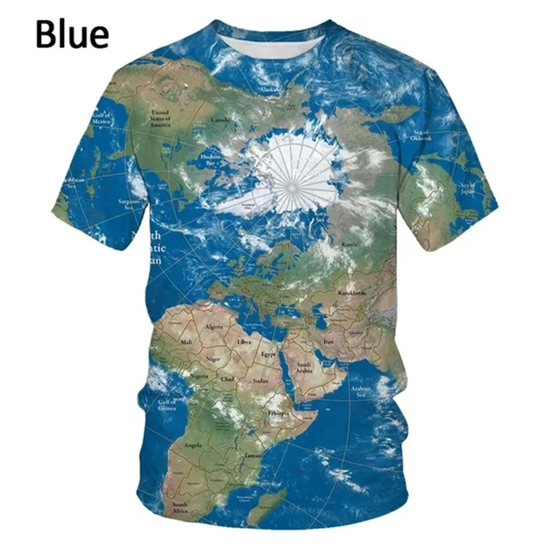 World Map Men\'s Fashion 3D Printed T-shirt Casual Fun Short Sleeve Novelty Men\'s Graphic T-shirt  Tees Y2k Tops Mens Clothing