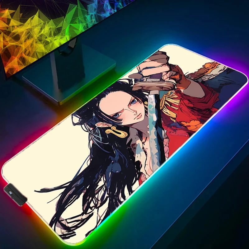 RGB LED Mouse Pad Laptop Teclado Pad Antiderrapante Anime Tablet Pad Acessórios para PC One Piece Nico Robin HD Mousepad Tapete de mesa para jogos