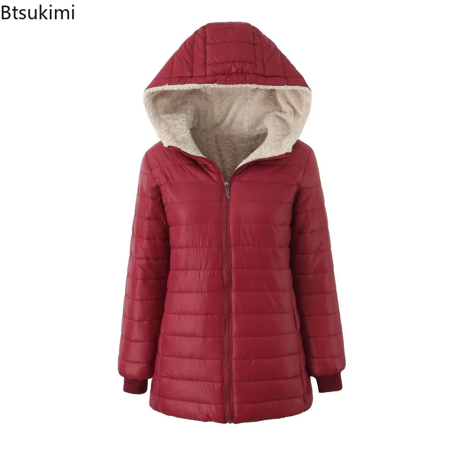 

2025 New Autumn and Winter Korean Style Mid-length Hooded Cotton Coat for Women Lambswool Warm Cotton Coat and Velvet Jacket Top