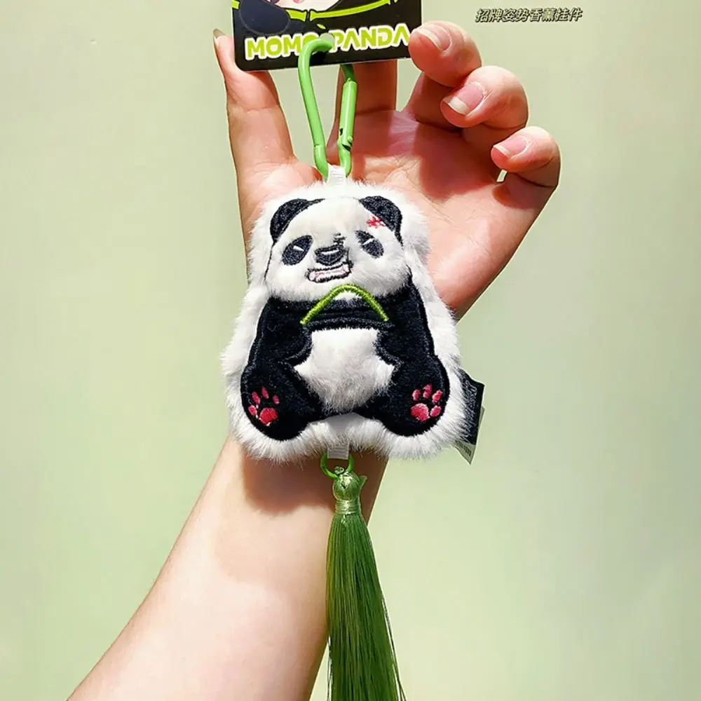 Creative Tassel Plush Panda Keychain Fragrance Multiple Actions Kawaii Animal Pendant Bamboo Cartoon Cute Panda Keyring Unisex