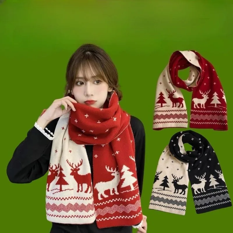 الشتاء الأحمر الأيائل وشاح دافئ وشاح للفتيات حماية الرقبة تنوعا شجرة حمراء صغيرة متوسطة طويلة وشاح دافئ