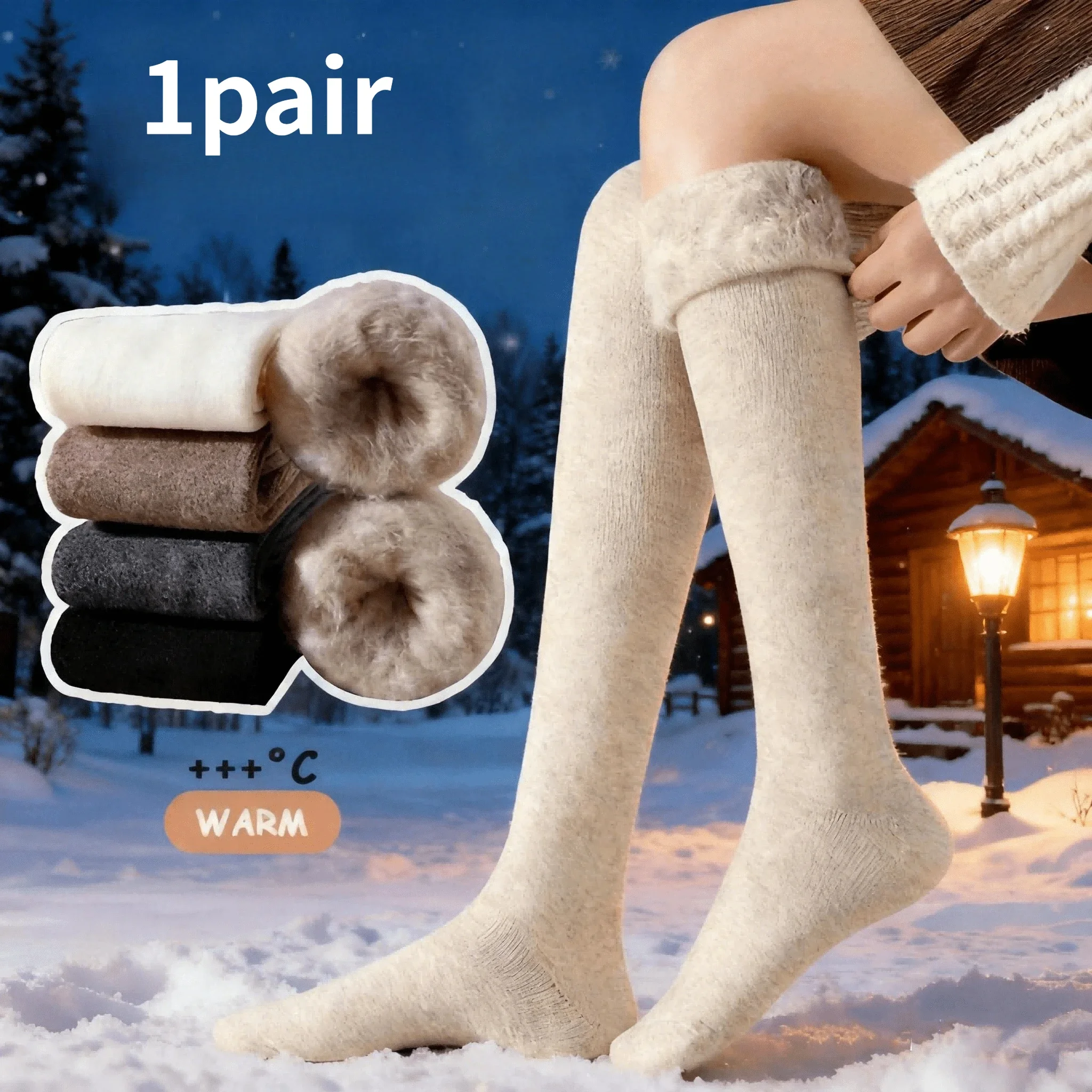 Women's Thick and Warm Fleece Over-Knee Socks in Pairs, Extreme Cold Protection, Winter Warm Socks, Outdoor Warm Socks