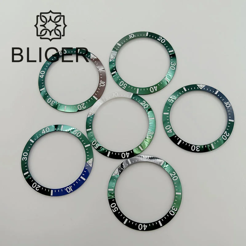 BLIGER 30.5mm*38mm Ceramic Watch Bezel Insert Bicolor Black Fuchsia Green Fit 40mm Watch Case