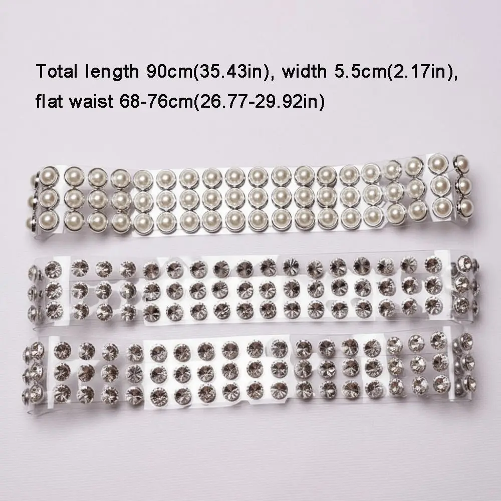 Imagen 7: Cinturón de Moda Plateado con Pedrería Transparente para Mujer, Decoración de Perlas, Cinturones de PVC Anchos y Transparentes para Mujer
