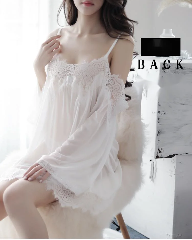 Spaass Lingerie, Sexy Off-Shoulder-Strëmp, Kleed, Perspektiv Mesh-Wimperen, Pyjama-Uniform, Verführerescht Set_voghion.com