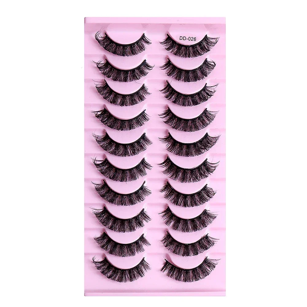 10Pairs Lashes DD Curl Russian Lashes 3D Mink Eyelashes Reusable Fluffy Russian Strip Lashes eyelash extension