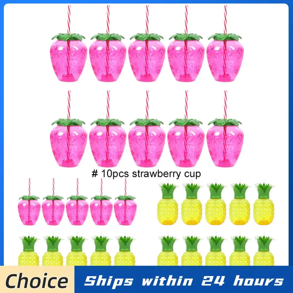

Набор из 10 пластиковых стаканов для напитков с трубочкой: клубника, ананас, для вечеринок, соков, декор для летних пляжных и бассейновых вечеринок в стиле Луау и Фламинго