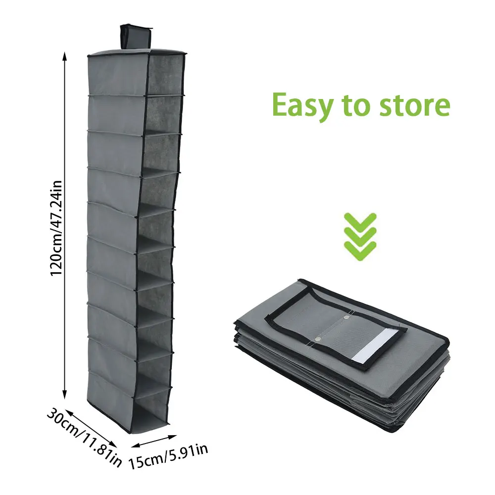 10-Shelf Hanging Shoe Organizer Multifunctional Household Foldable Wardrobe Hanging Storage Bag for Shoes Underwear Clothes