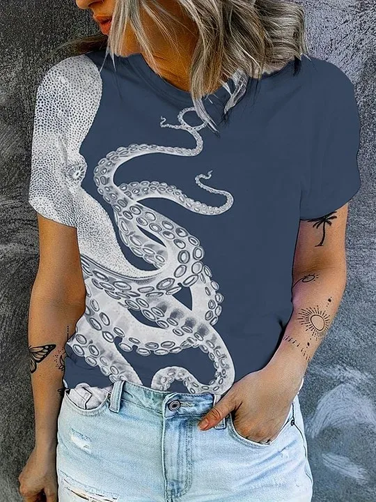 Women\'s Funny Animal Printed T Shirt Short Sleeve Tees Tops 3D Prints O-Neck Shirts Summer Casual Women\'s Clothing Apparel