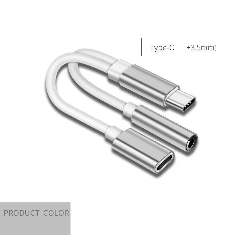 Type-c to 3.5mm with charging 2-in-1 audio adapter listen to music charging wire controlled phone conversion