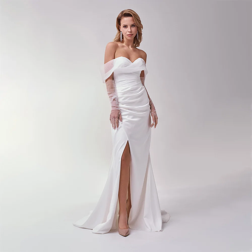 

Furtanseo Mermaid Wedding Dress Off The Shoulder Sleeveless Sweetheart Sexy Side Split Satin Bridal Gowns Vestidos De Novia