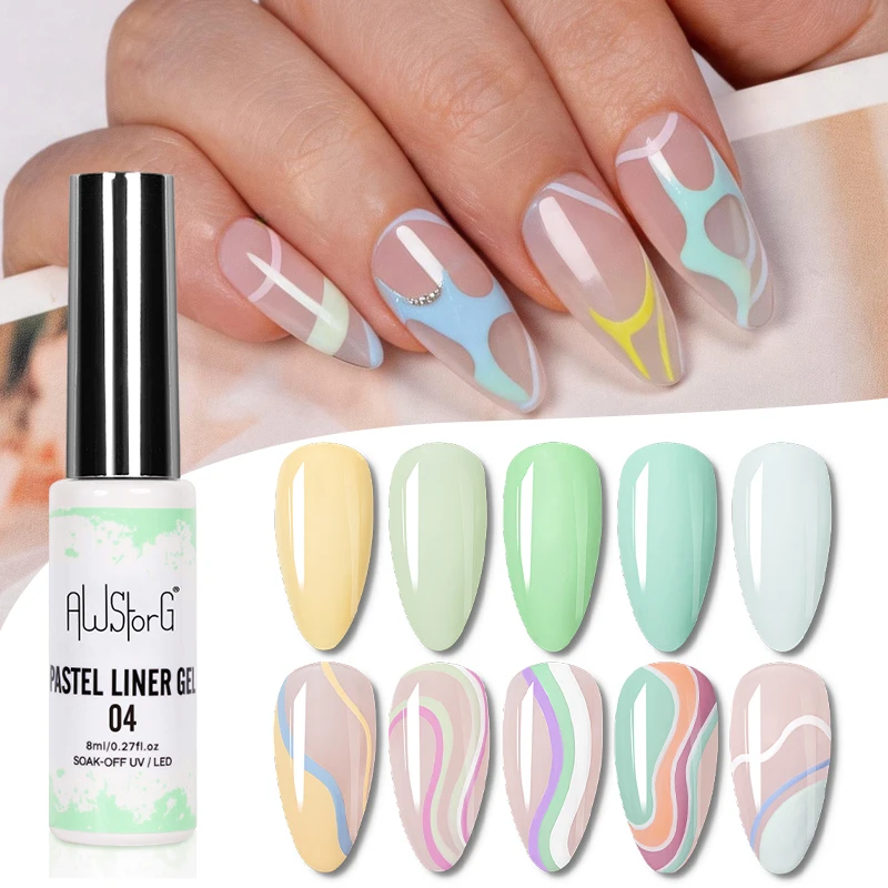 AWStorG 8ML Pastel Liner Gel Soak Off UV LED Macaron Color Drawing Gel Nail Art Wavy Stripes Line Painting Manicure DIY Salon