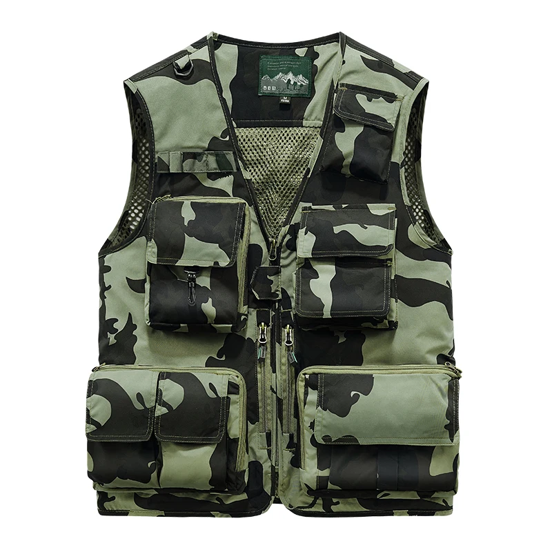Men Camouflage Multi-Pocket Camo Tactical Vest Outdoor Fishing Photography Thin Mesh Breathable Workwear Jacket Plus Size 6XL