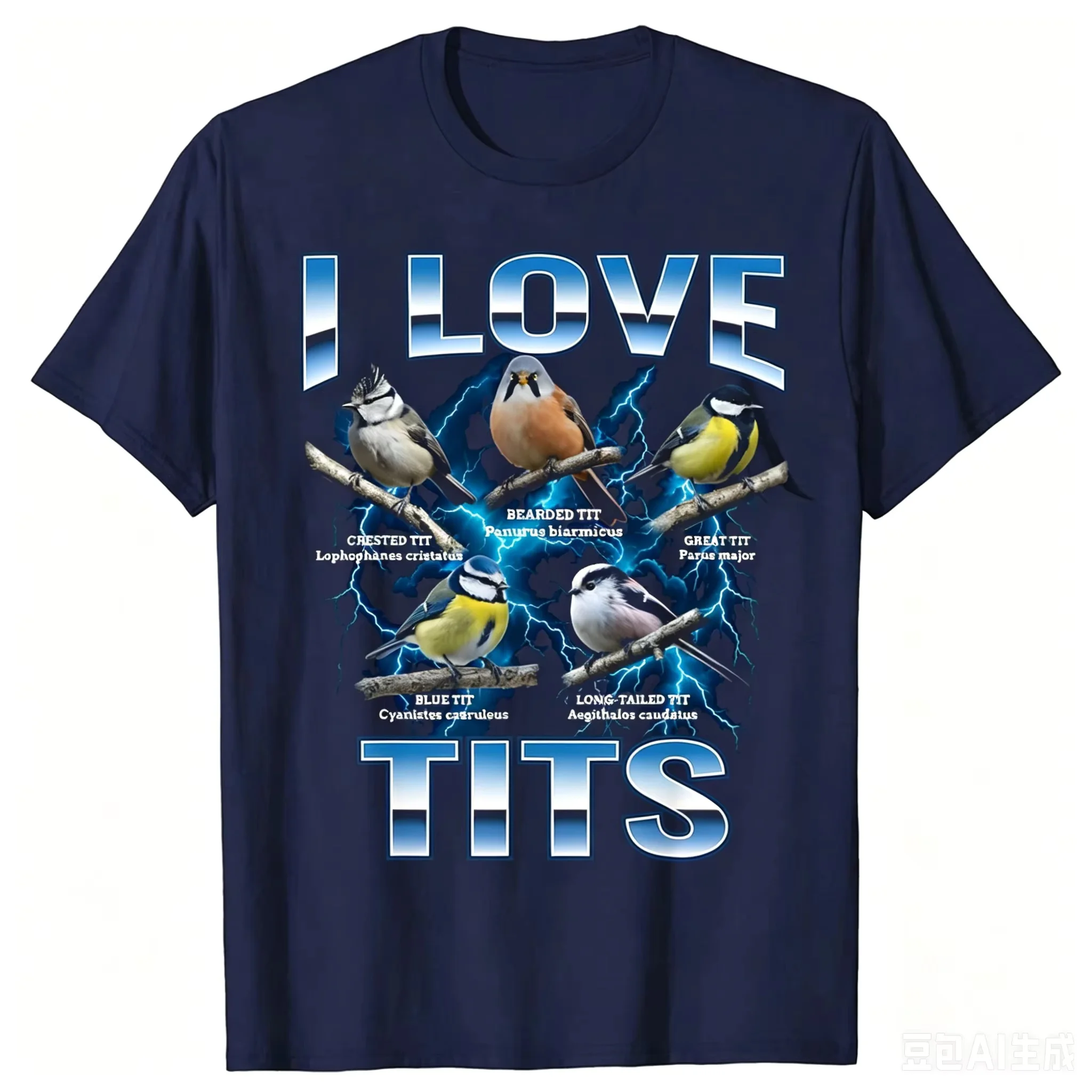 Lustiges Vogel-Meme „I Love Tits“ Vogelbeobachtung Retro T-Shirts Herren Print T-Shirt Locker Oversized Streetwear Hip Hop Unisex T-Shirt