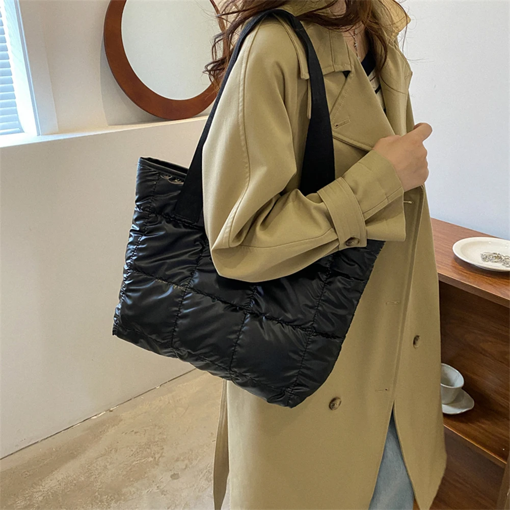 

Fashion Ladies Tote Handbags Large Capacity Cotton Padded Shopping Bag Rhombus Portable Handbag Quilted Solid for Office Work