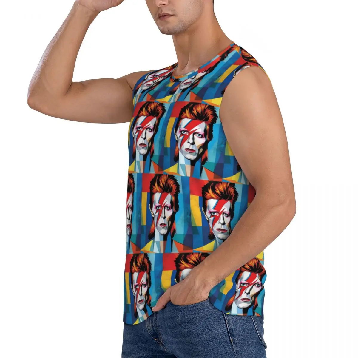Davids Bowied Men Sleeveless Tank Tops Quick Dry Breathable Gym Fitness Running Summer Casual Sport Vest