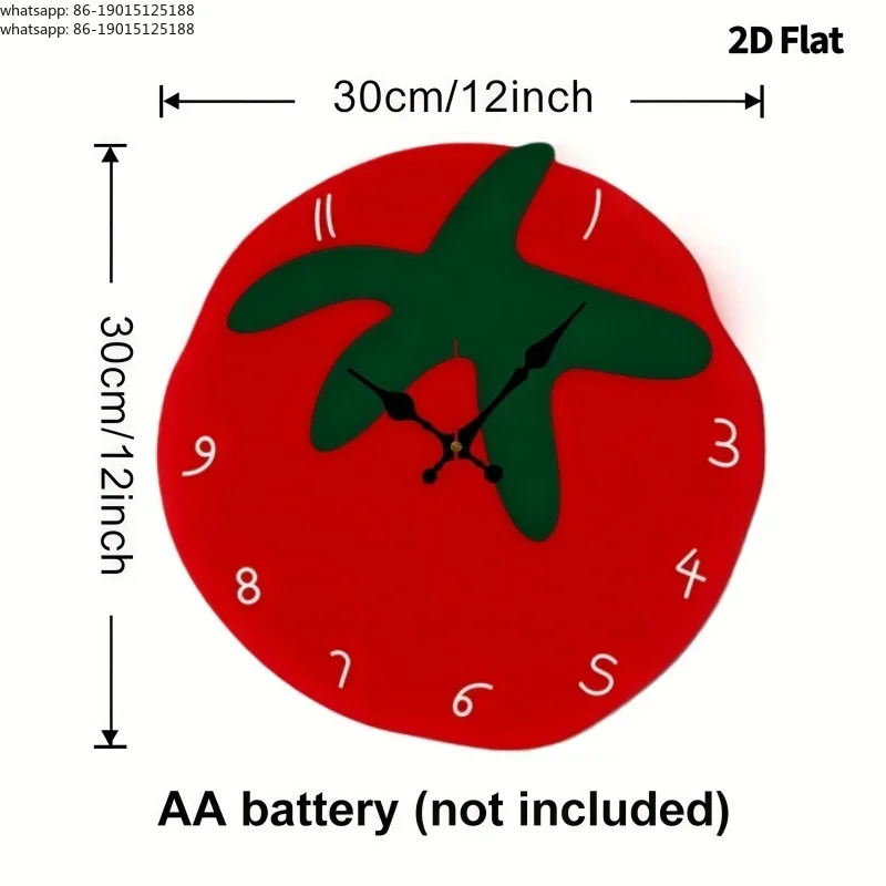 Creative Tomato Design Silent Wall Clock, Living Room, Bedroom, Office, Kitchen, And Cafe Decor, Gift For Family And Friends.