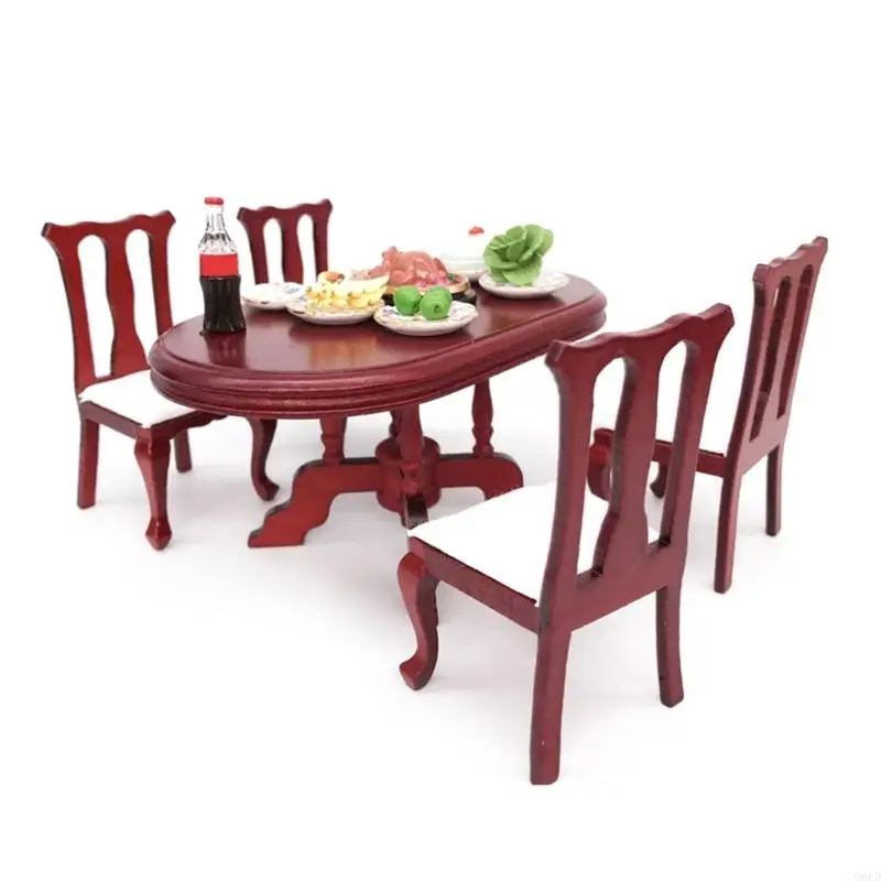 

Realistic Vintage Chair Retro Table Dining Set Model for 1:12 Doll House