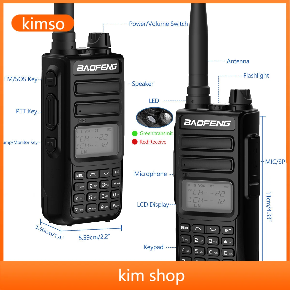 KIMHYUN Original Handheld Tri-band 5watt TH-15S Baofeng Two Way Radio TH15SX TH-15SX NOAA 1800mAh Walkie Talkie
