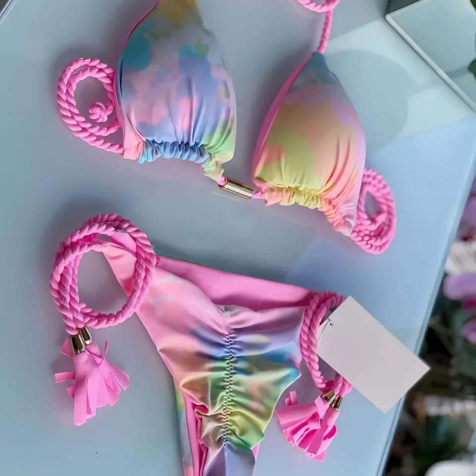 

2026 New BacklBraided Triangle Bikini, European & American Style Multi-Color Swimwear