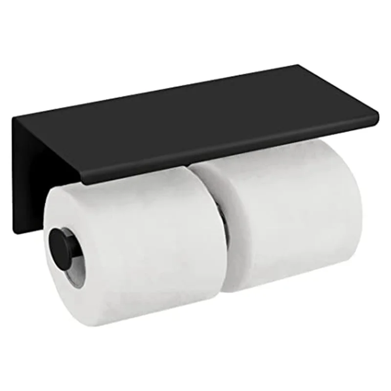 ABLN-Double Toilet Paper Holder Stainless Steel Toilet Paper Holder Paper Towel Holder With Phone Storage Holder