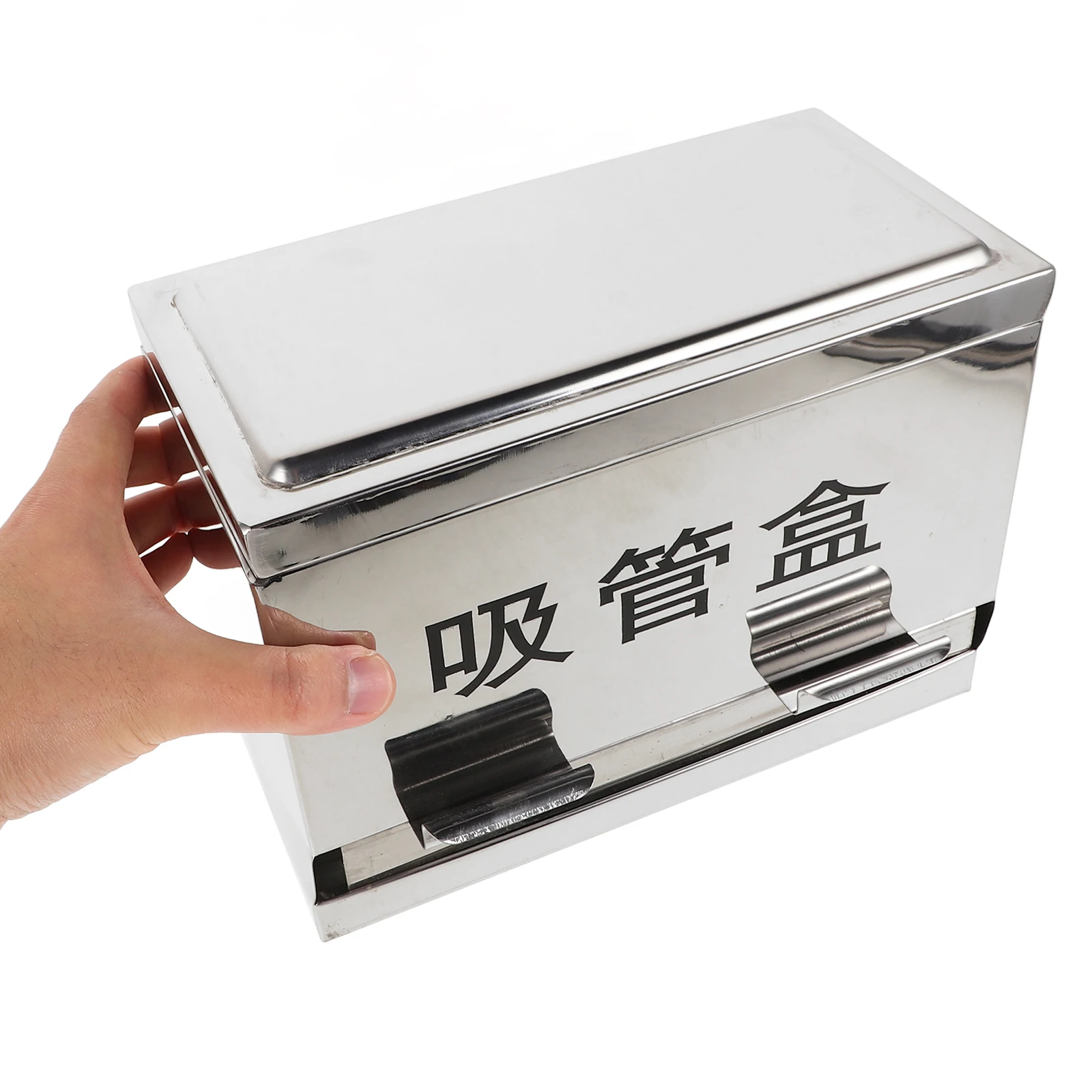 

Pressing Type Stainless Steel Straw Storage Box Easy to Clean Non Slip Bottom for Restaurant Bar Coffee Shop Straw