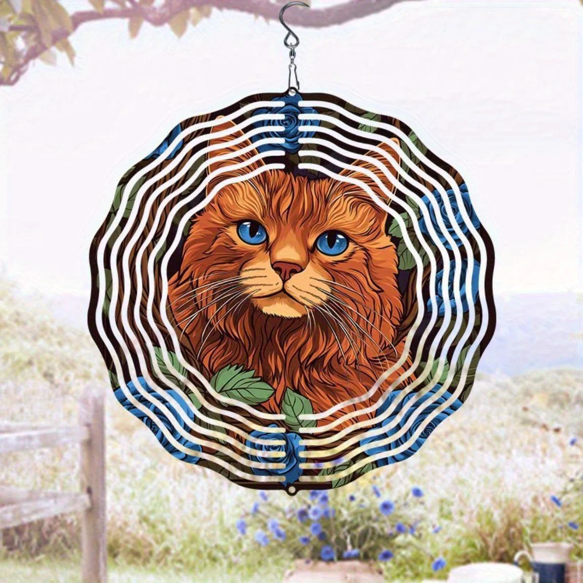 Rose & Cat Metal Wind Chime (Rotating Hook) | Decor | Ideal Halloween & Christmas Gift for Cat Lovers