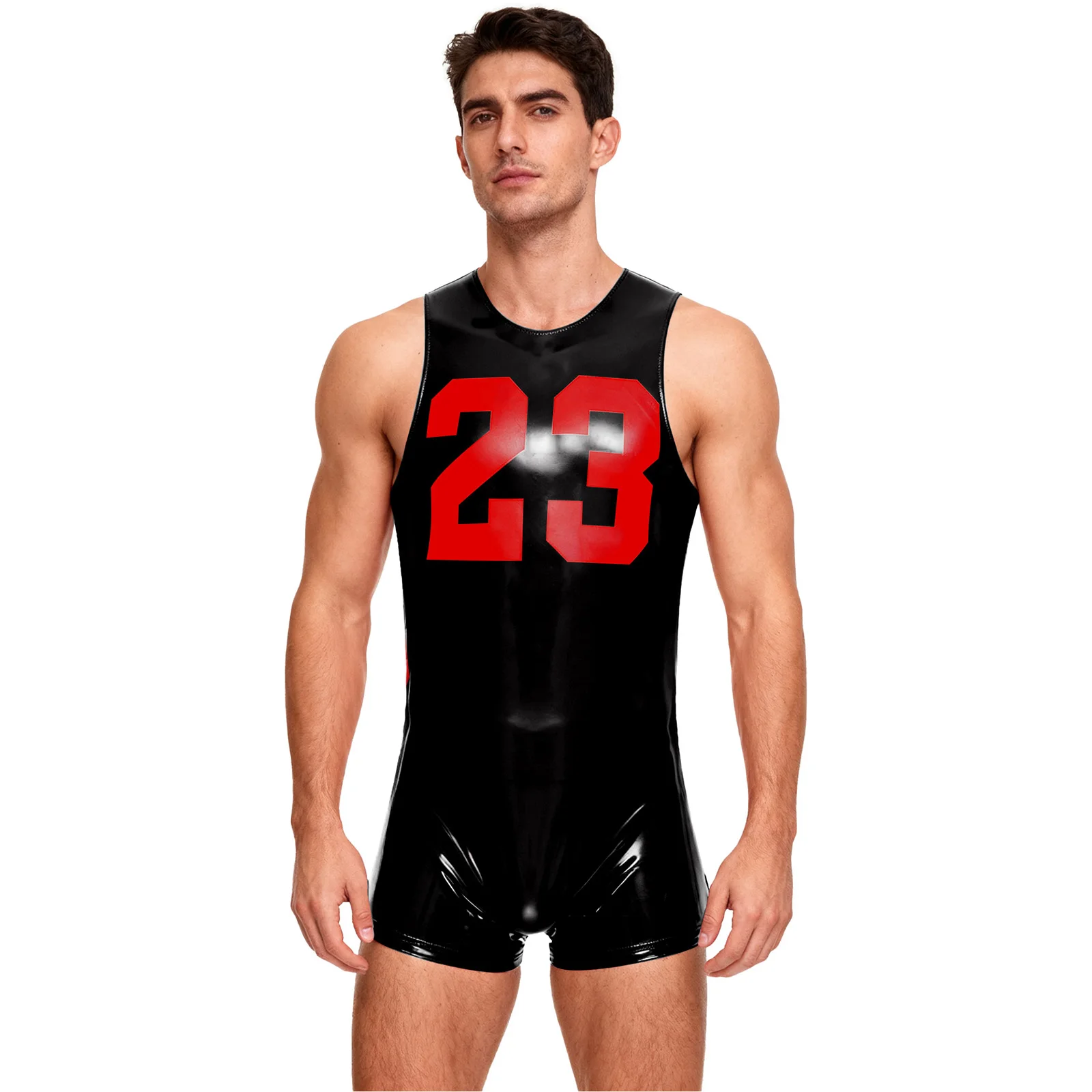 بدلة رياضية للرجال ذات مظهر رطب للتمرين والغوص والسباحة من الأمام رقم 23 بدلة بدون أكمام مطبوعة للاعب كرة السلة ملابس رياضية للصالة الرياضية #1